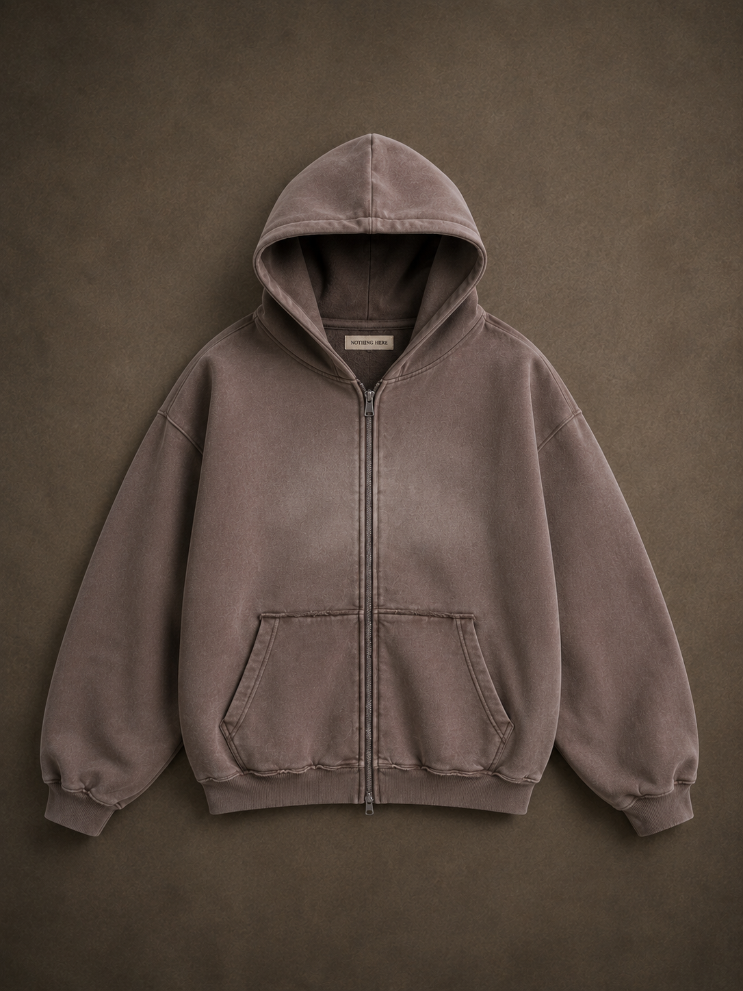 Washed zip hoodie brown